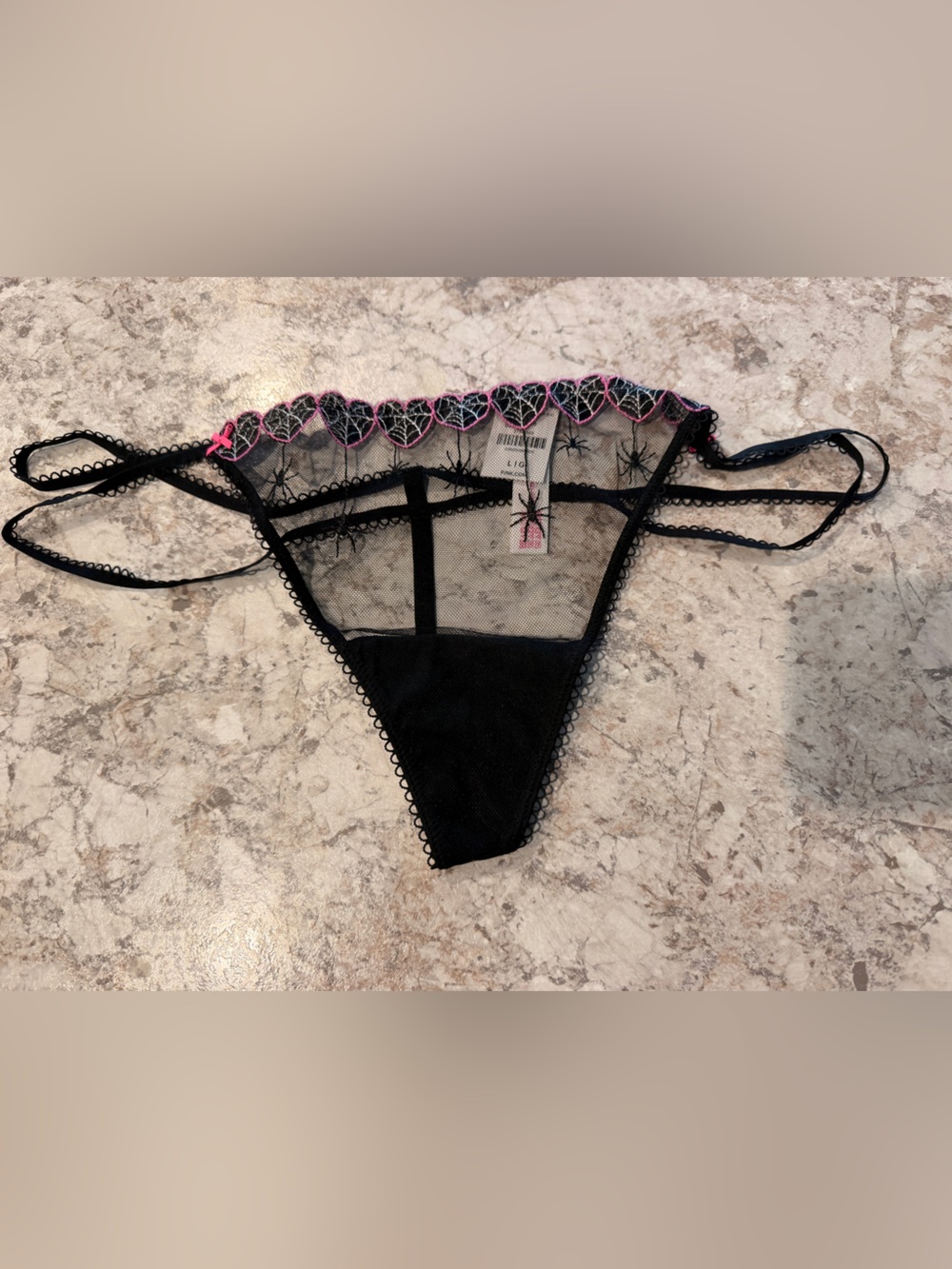 Victoria’s Secret Pink Wink Strappy V-String Panty Thong Halloween Spider Web